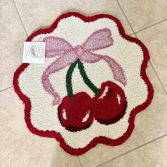 Global Marketplace Cherry Hooked Rug Cute‎ Bow Accent Decorative 24 in - Picture 1 of 3
